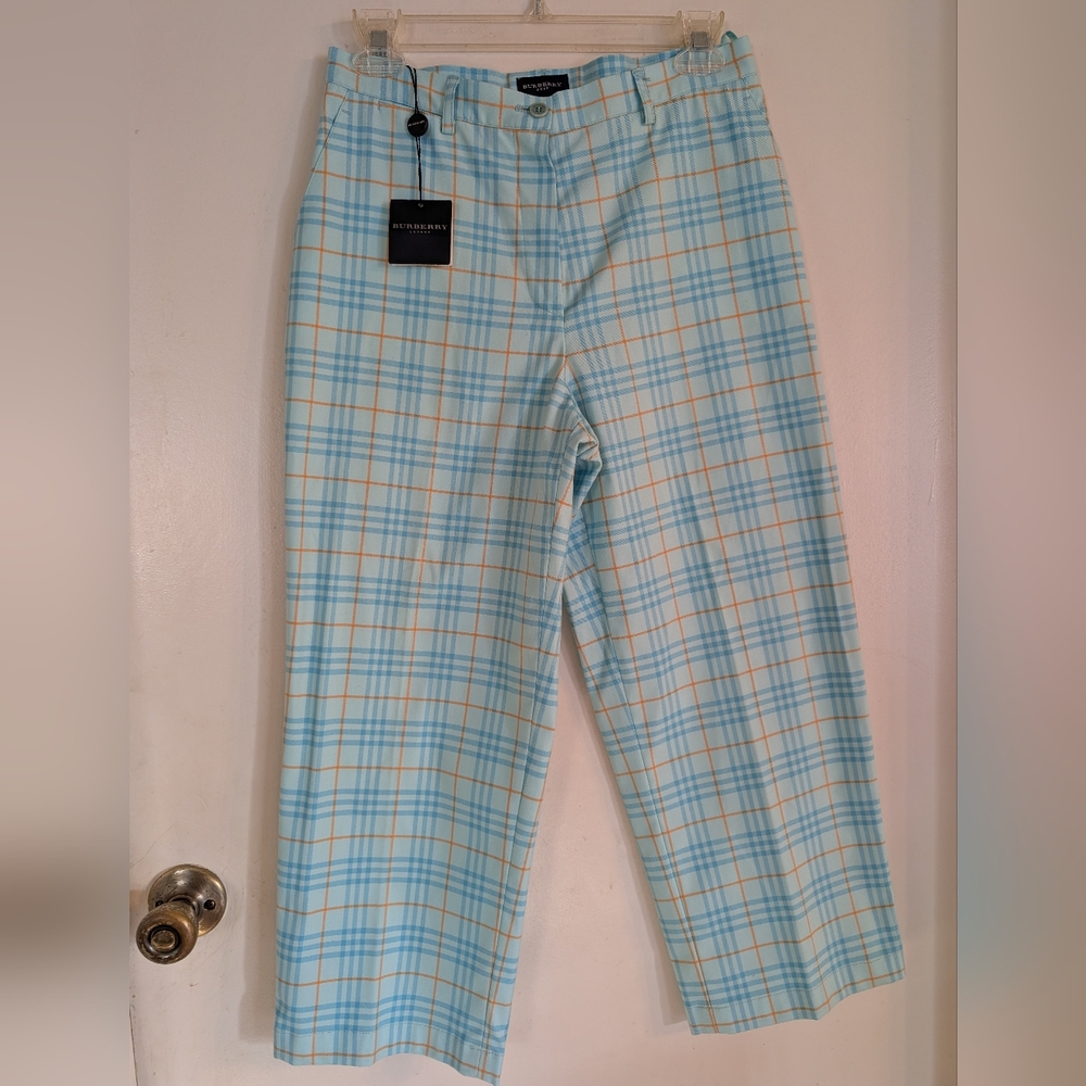 NWT Burberry Golf Blue Nova Check Plaid Capris sz 6